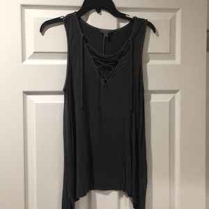 Grey, criss cross tank top